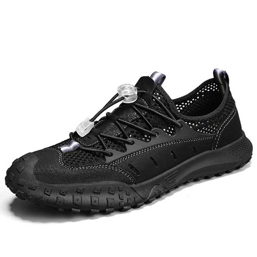 Men's black flyknit drawstring hollow cut shoe sneaker 01