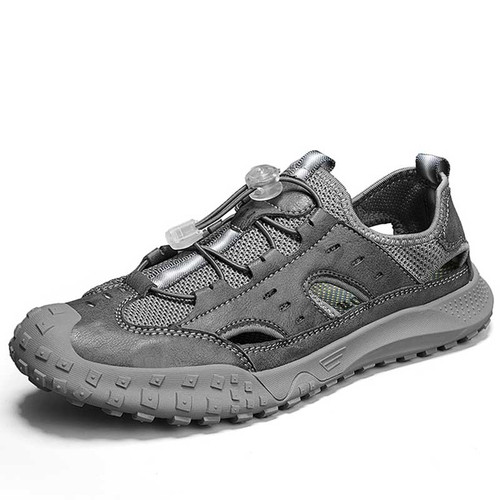 Men's grey flyknit drawstring cut out accents shoe sneaker 01