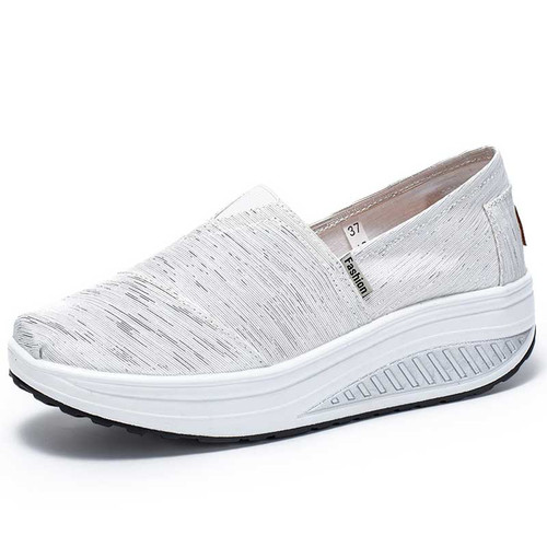 Women's white stripe accents slip on rocker bottom shoe 01