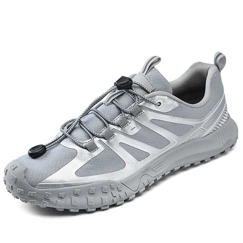 Men's grey stripe accents drawstring lace sport shoe sneaker 01