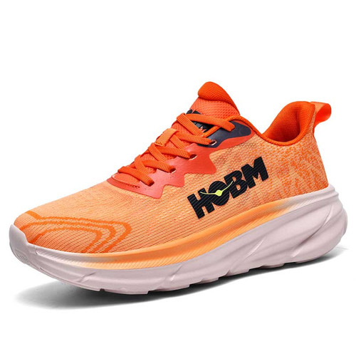 Men's orange logo pattern stripe sport shoe sneaker 01