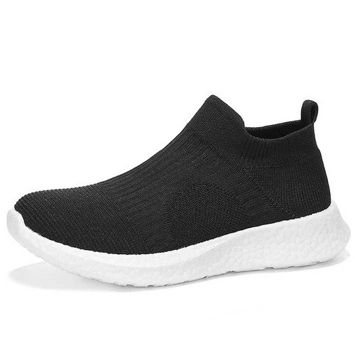 Women's black flyknit stripe texture sock like fit slip on shoe sneaker 01