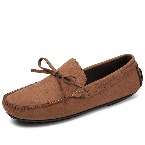 Men's brown suede top lace tie slip on shoe loafer 01