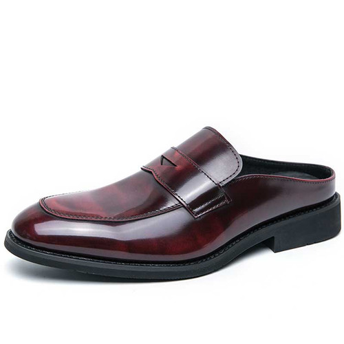 Men's red retro penny strap patent slip on shoe mule 01