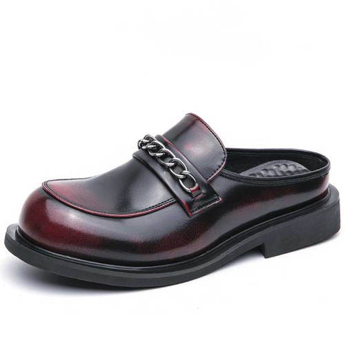 Men's red trim chain metal accents retro slip on shoe mule 01