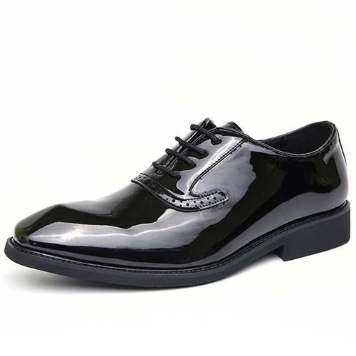 Men's black pattern leather brogue square toe oxford dress shoe 01