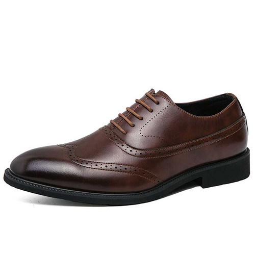Men's brown retro wingtip brogue oxford dress shoe 01