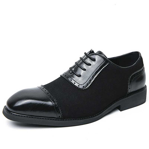 Men's black retro brogue splicing accents cap oxford dress shoe 01