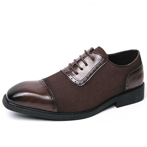 Men's brown retro brogue splicing accents cap oxford dress shoe 01