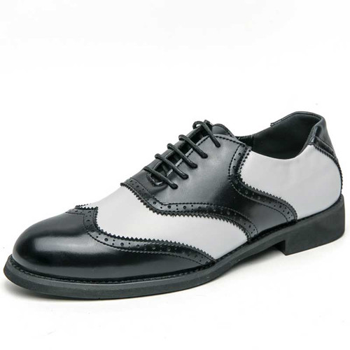 Men's black white wingtip brogue two tone oxford dress shoe 01