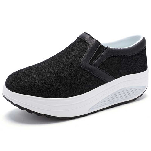 Women's black simple plain slip on rocker bottom shoe sneaker 01