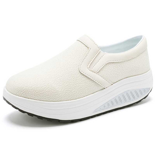 Women's beige simple plain slip on rocker bottom shoe sneaker 01