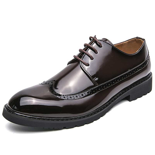 Men's brown retro long wing brogue derby dress shoe 01