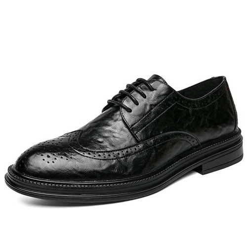 Men's black retro wingtip brogue derby dress shoe 01