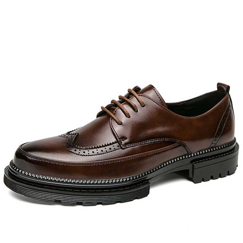 Men's brown retro wingtip brogue derby dress shoe 01