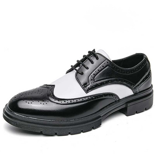 Men's black white two tone wingtip brogue derby dress shoe 01