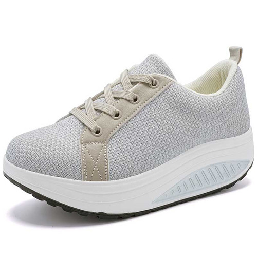 Women's grey weave accents lace up rocker bottom shoe sneaker 01