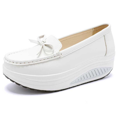 Women's white causal top butterfly lace slip on rocker bottom shoe 01