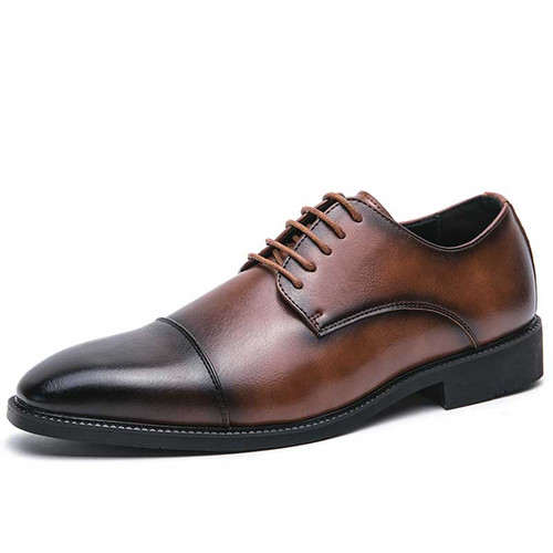 Men's brown retro cap toe derby dress shoe 01