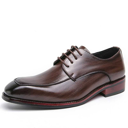Men's brown retro accent square toe derby dress shoe 01
