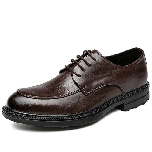 Men's brown retro croc skin pattern derby dress shoe 01