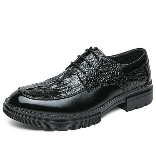 Men's black retro crocodile skin pattern derby dress shoe 01