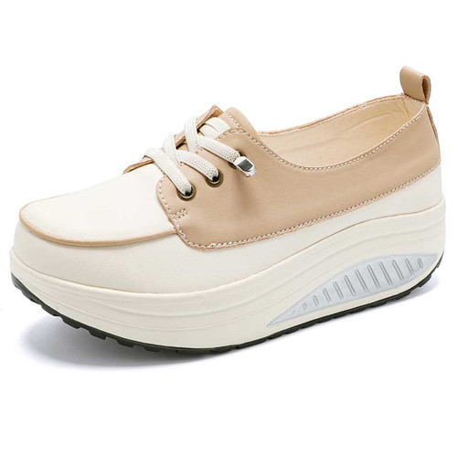 Women's brown stretch lace accents rocker bottom shoe sneaker 01