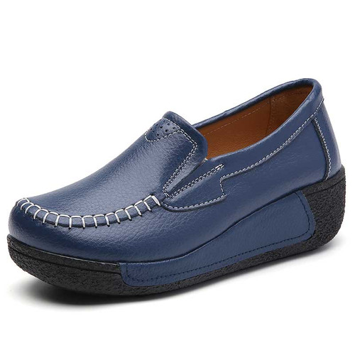 Women's navy sewn accents casual slip on rocker bottom shoe 01