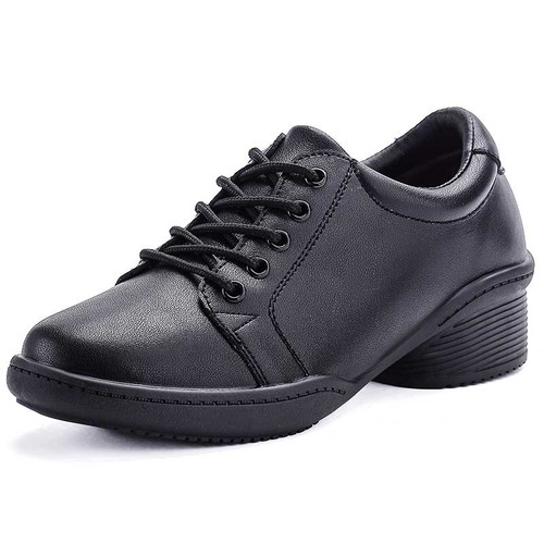 Women's black casual plain lace up shoe heel 01