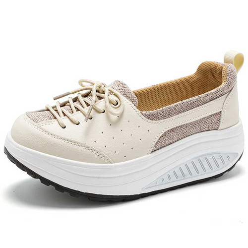 Women's beige retro canvas low cut lace rocker bottom shoe sneaker 01