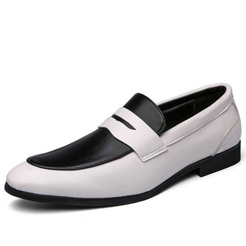 Men's white black two tone penny strap slip on dress shoe 01