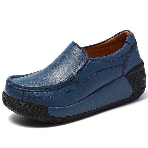 Women's blue sewn accents casual slip on rocker bottom shoe 01