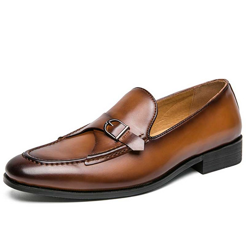 Men's brown retro monk strap buckle slip on dress shoe 01