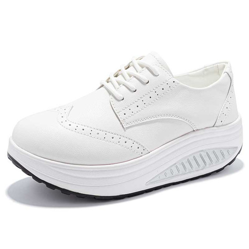 Women's white wingtip brogue lace up rocker bottom shoe sneaker 01