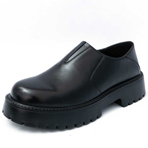 Men's black retro curved toe thick sole slip on dress shoe 01