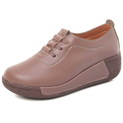 Women's brown thread accents lace rocker bottom shoe sneaker 01