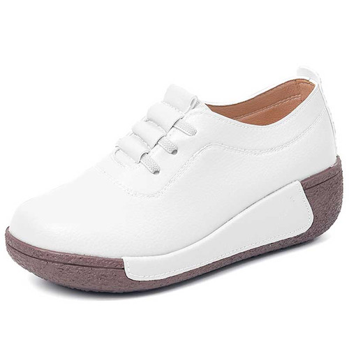 Women's white thread accents lace rocker bottom shoe sneaker 01