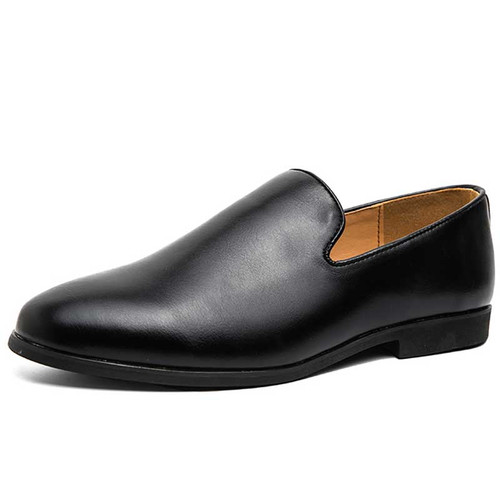 Men's black plain retro accents slip on dress shoe 01