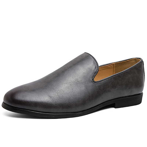 Men's grey plain retro accents slip on dress shoe 01