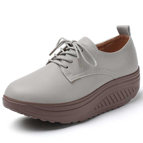 Women's grey casual plain lace up rocker bottom shoe sneaker 01
