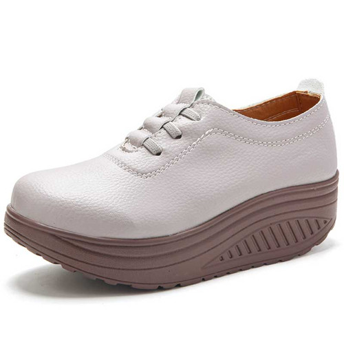 Women's grey stretch lace accents slip on rocker bottom shoe 01