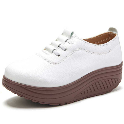 Women's white stretch lace accents slip on rocker bottom shoe 01