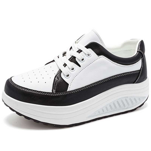 Women's black white retro lace accents rocker bottom shoe sneaker 01