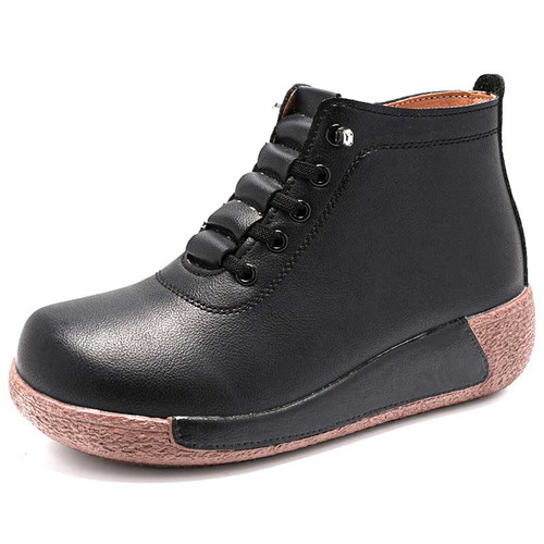 Women's black lace free side zip slip on rocker bottom shoe boot 01