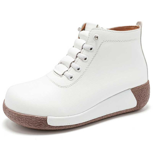 Women's white lace free side zip slip on rocker bottom shoe boot 01