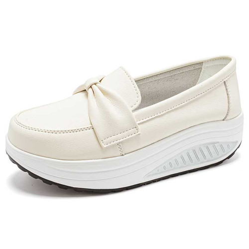 Women's beige butterfly strap accent slip on rocker bottom shoe 01