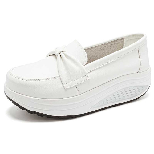 Women's white butterfly strap accent slip on rocker bottom shoe 01