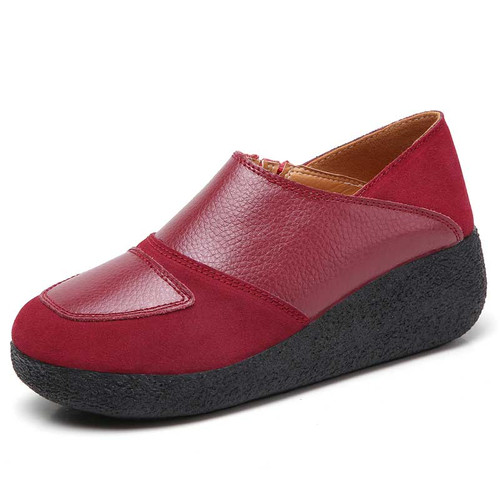 Women's red layer accents foldable rear slip on rocker bottom shoe 01