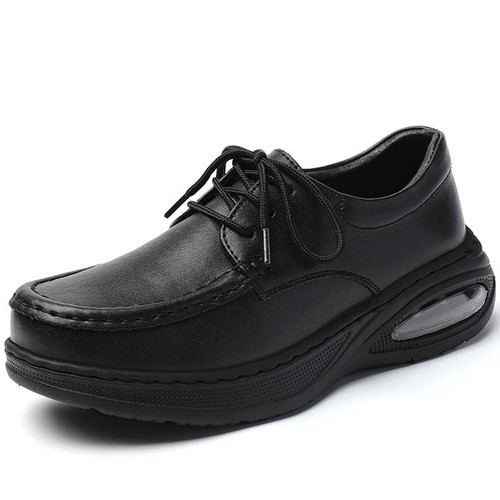 Women's black casual plain lace up nursing shoe 01
