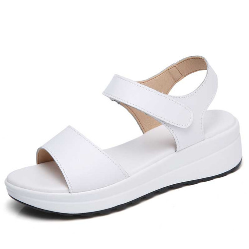 Women's white casual plain velcro slip on shoe sandal 01